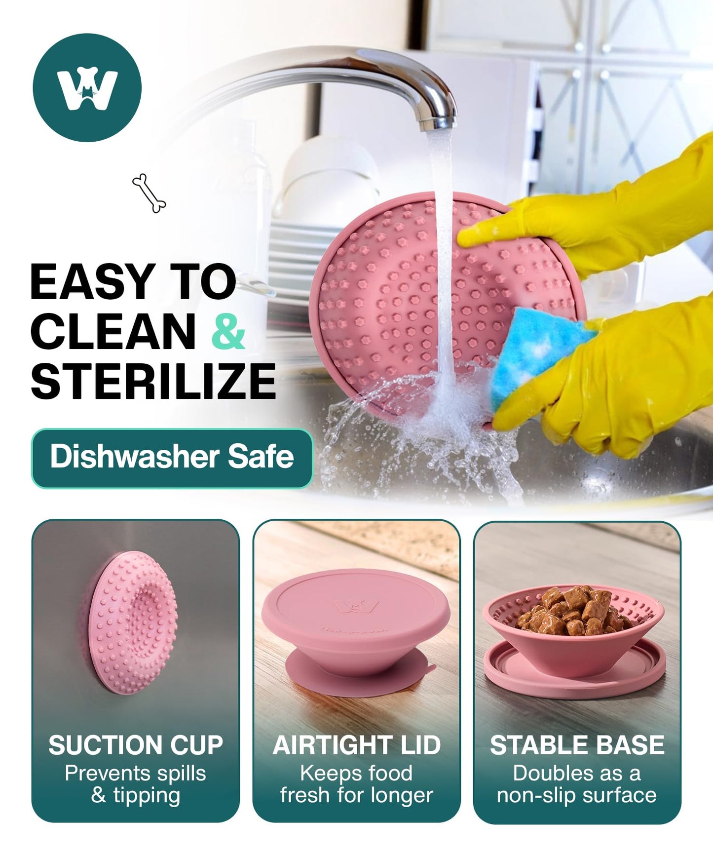 Whiskers & Wags Lick Bowl for Dogs & Cats | 3-in-1 Interactive Cat Slow Feeder Bowl & Licking Mat | XL Suction Cup for Stability | Silicone Vessel with Airtight Lid | Engaging Mealtime Solution