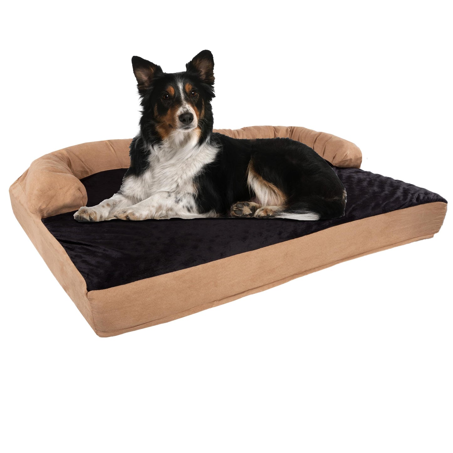 PETMAKER Extra-Large Dog Bed – 45.5 x 32 Pet Bed - 3-Layer Orthopedic Dog Sofa with Cooling Gel, Memory Foam and Neck Bolster (Tan/Black), XL