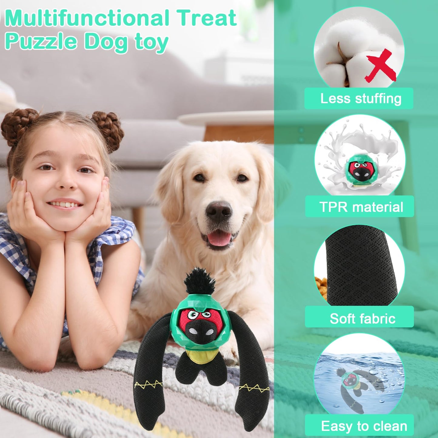 Zrbtk Tough Dog Toys – Crinkle Dog Chew Toys to Keep Them Busy, Interactive Treat Dispensing Puppy Puzzle Toys for Boredom Relief, Less Stuffed Pet Toys for Small, Medium and Large Dogs (Green)