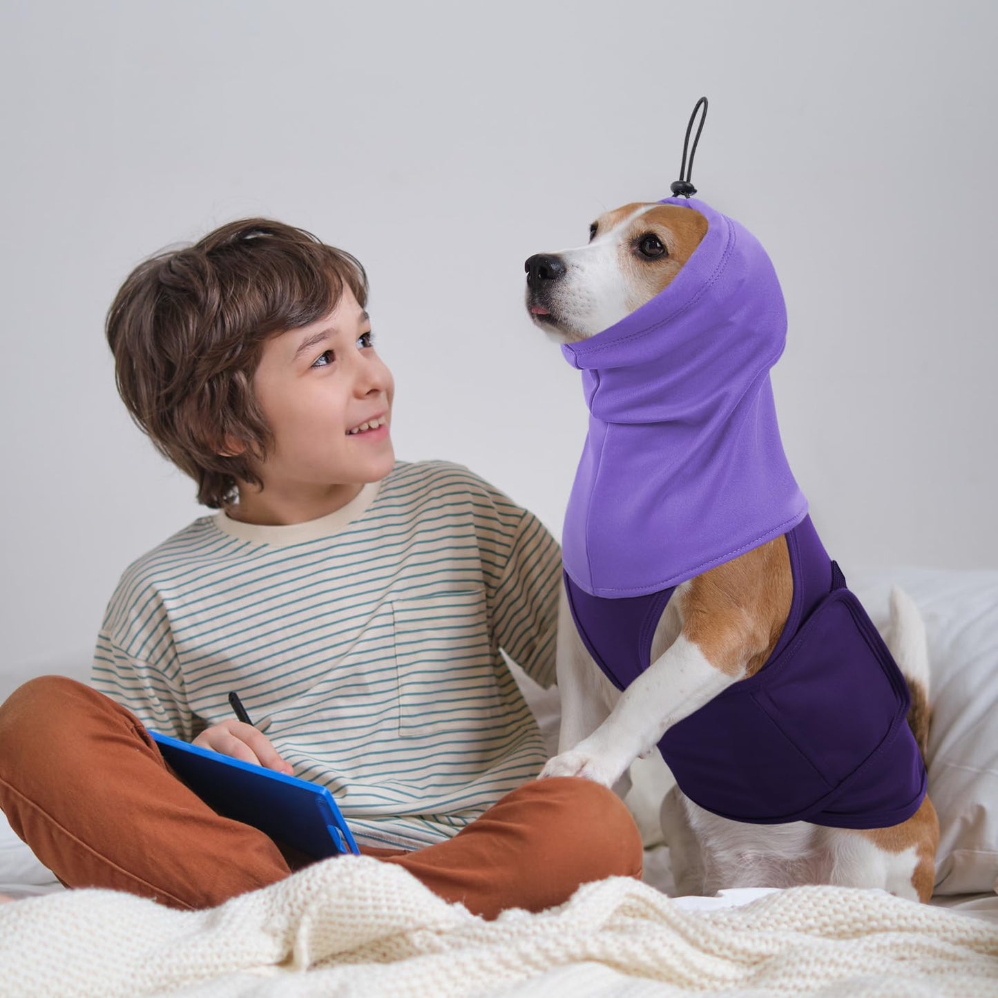 SAWMONG Dog Anxiety Vest, Breathable Calming Shirt Adjustable Chest & Hood for Dogs, Soft Pet Stress Relief Calming Coat Wraps Ears for Noise, Thunderstorms, Fireworks and Separation(Purple, X-Large)