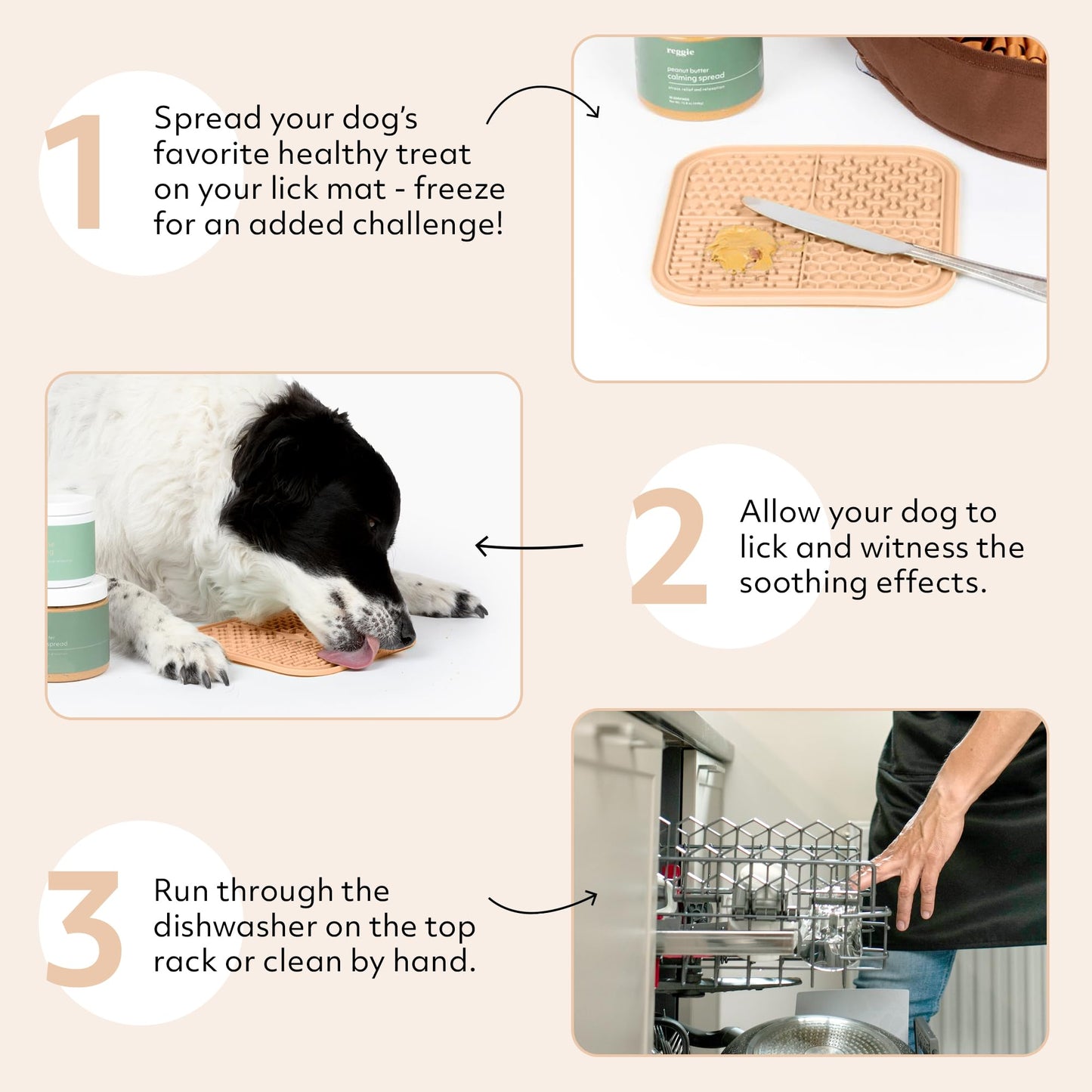 Reggie Calming Spread for Dogs with L-Theanine & Melatonin + Light Peach Lick Mat | Natural Peanut Butter Dog Anxiety Relief Bundle for Separation Anxiety, Thunderstorms, Travel & Stress | 30 Servings