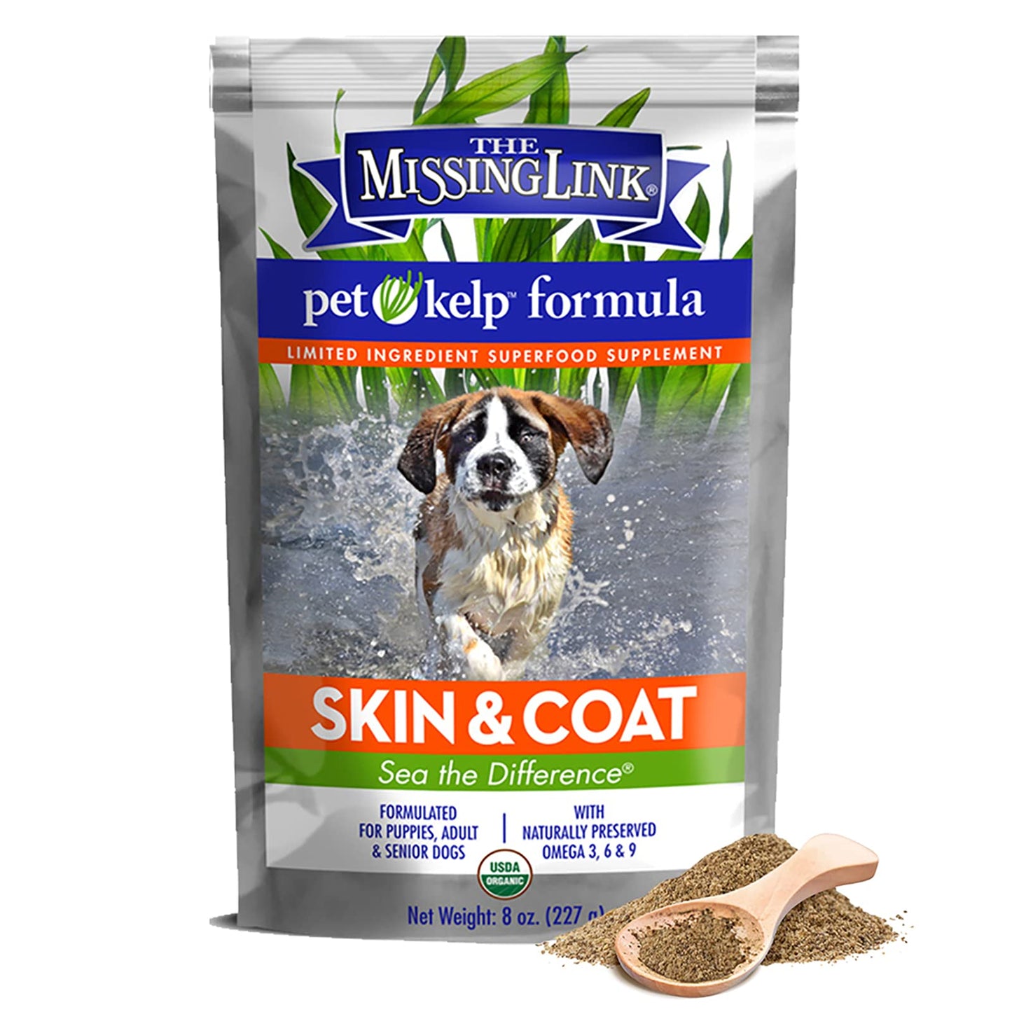 The Missing Link Pet Kelp Canine Skin & Coat 8oz Superfood Powdered Supplement, Organic & Limited Ingredient Formula for Dogs