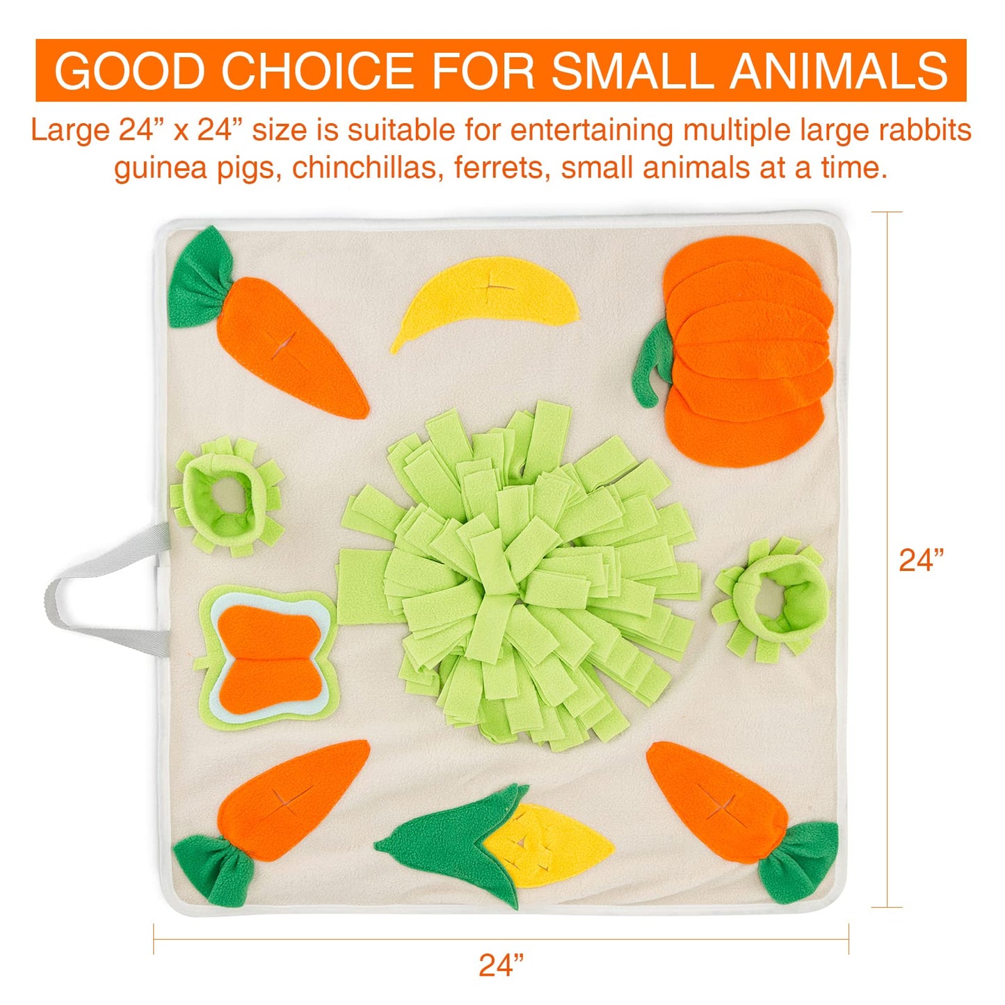 TWOPER 24''x24'' Rabbit Foraging Mat with Handle Pet Snuffle Mat Interactive Feed Game Treat Dispenser for Dogs Rabbits Bunny Guinea Pigs Ferrets Chinchillas, Beige