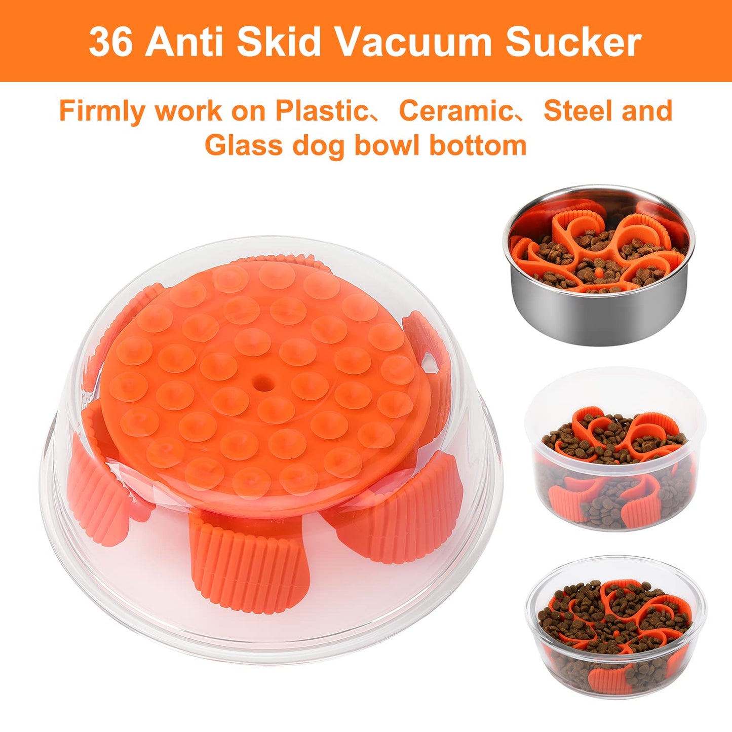 Anipaw Dog Slow Feeder Bowls Silicone Spiral Pet Food Feeder Insert to Slow Down Eating for Large Medium Small Breed Dogs Perfect with Stainless Steel Glass Ceramic Pet Bowls (Orange)