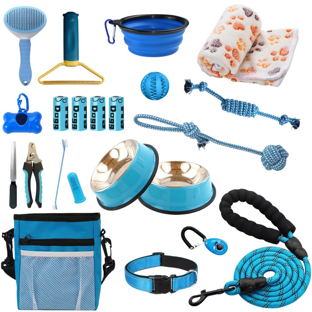 PupLuxe Puppy Starter Kit Blue 22 Piece Kit Great for Dog Training New Dog Bundle