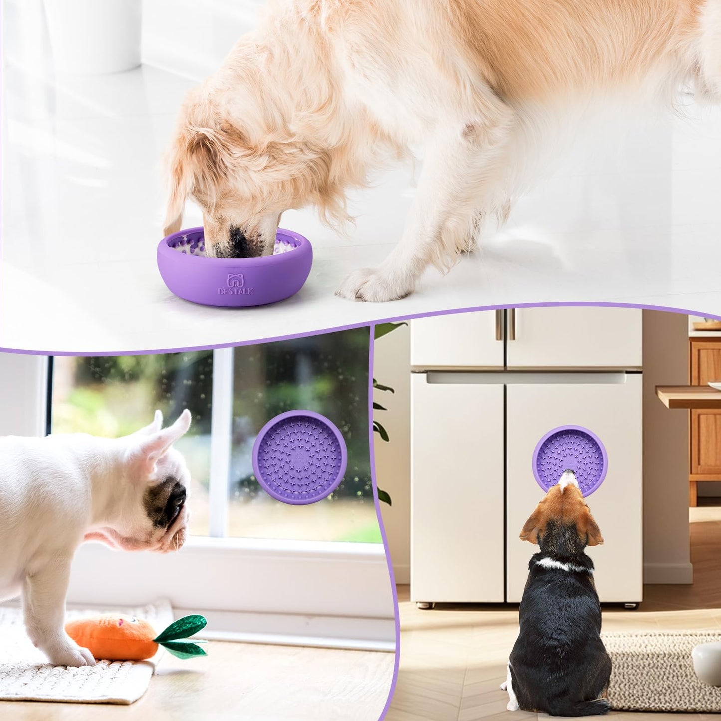 Dog Lick Bowl, Bestalk Anxiety Relief Lick Mat for Dogs, Non-Slip Freeze Licking Bowl Enrichment Puzzle Feeder for Distraction, BPA Free Silicone, Dishwasher Safe(Purple,S)