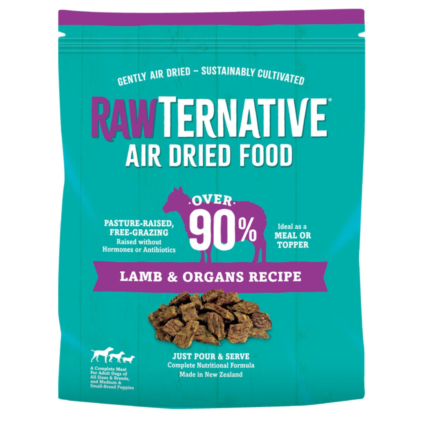 RawTernative Air Dried Dog Food, High Protein, Over 90% Real Lamb & Lamb Organs + New Zealand Green Mussels, Complete Meal or Topper, Grain Free, Gluten Free, Non GMO, (5 oz Bag)