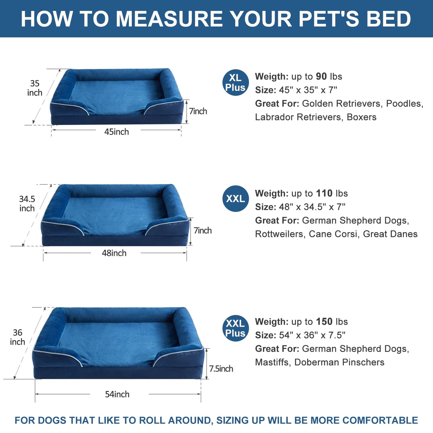 WNPETHOME Dog Beds for Large Sized Dogs, Washable Orthopedic Dog Couch Sofa Bed with Waterproof Lining & Non-Skid Bottom for Pet Sleeping