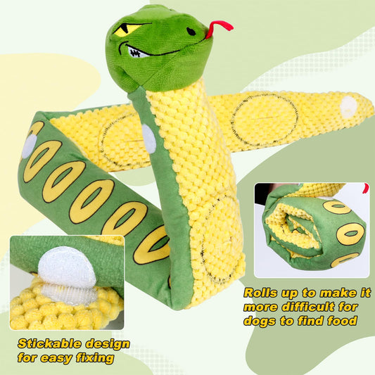 Tierglück Snake Squeaky Crinkle Dog Toy, Hide-and-Seek Treat Dispenser with Sniffing & Digging & Foraging Puzzle, Plush Interactive Mental Stimulation Enrichment for Puppies, Small/Medium/Large Dogs