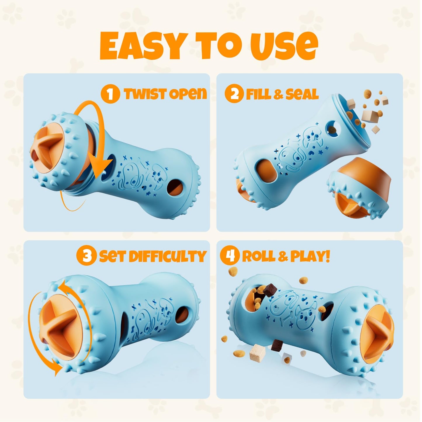 FOXMM Interactive Treat Dispensing Dog Toys – Adjustable Puzzle Toy to Keep Dogs Busy, Mental Stimulation, Cognitive Fun and Boredom Buster for Puppy Teething, for Small Medium Large Dogs