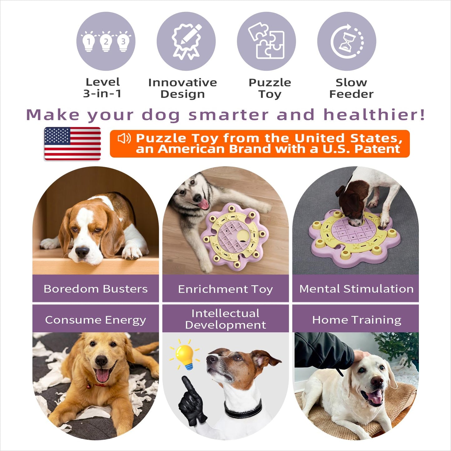 KADTC U.S. Brand & Design All in ONE -3 Levels of Challenge Dog Puzzle Toy for Small/Medium/Large Smart Dogs Treat Puzzles Food Slow Feeder Puppy Brain Mental Stimulation Games Holiday Birthday Gift