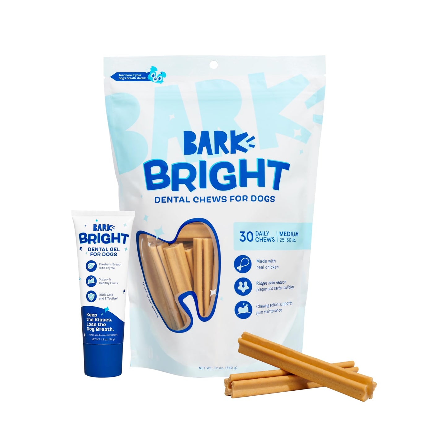 Barkbox Bright Original Dog Dental Kit, 30 Teeth Cleaning Chew Sticks & Toothpaste - Medium Breeds