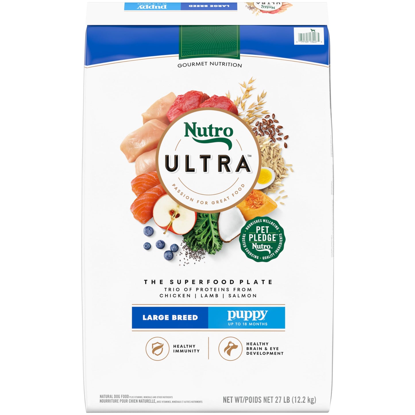 Nutro Ultra Large Breed Puppy Dry Dog Food, Chicken, Lamb and Salmon Protein Trio, 27 lb Bag