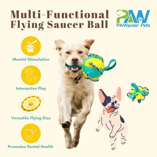 Flying Saucer Ball for Dogs, Dog Flying Disc, Interactive Dog Toys, Indestructible Soccer Toys for Water Play & Outdoor Fun, Chew Toy for Teeth Cleaning (Yellow & Blue)