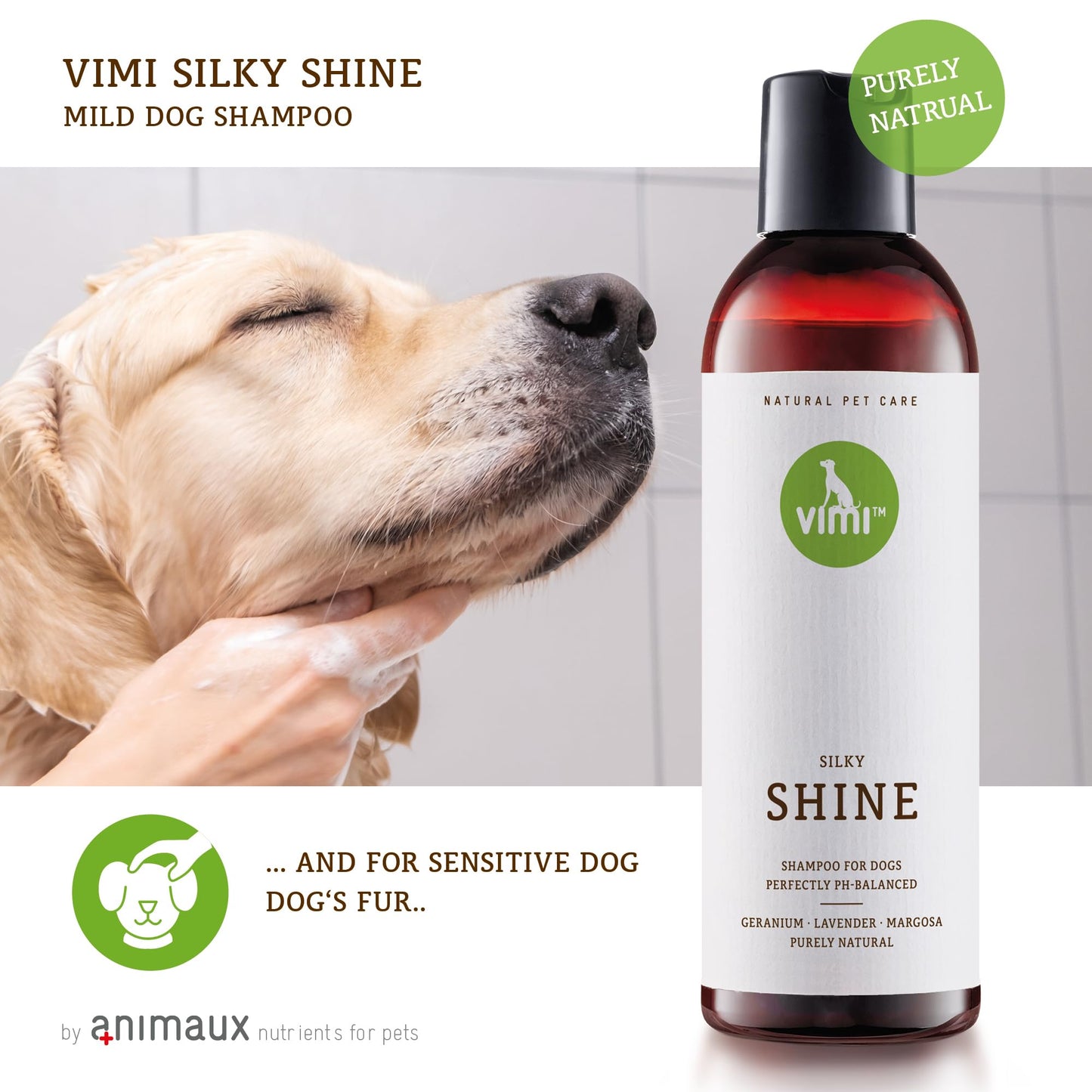 animaux vimi – Silky Shine Dog Shampoo for Sensitive Skin - Relief for Dry, Itchy Skin - Provides Extra Shine - Purely Natural Ingredients - Lavender - Perfectly PH-Balanced - Pet Care - 8.45 fl oz