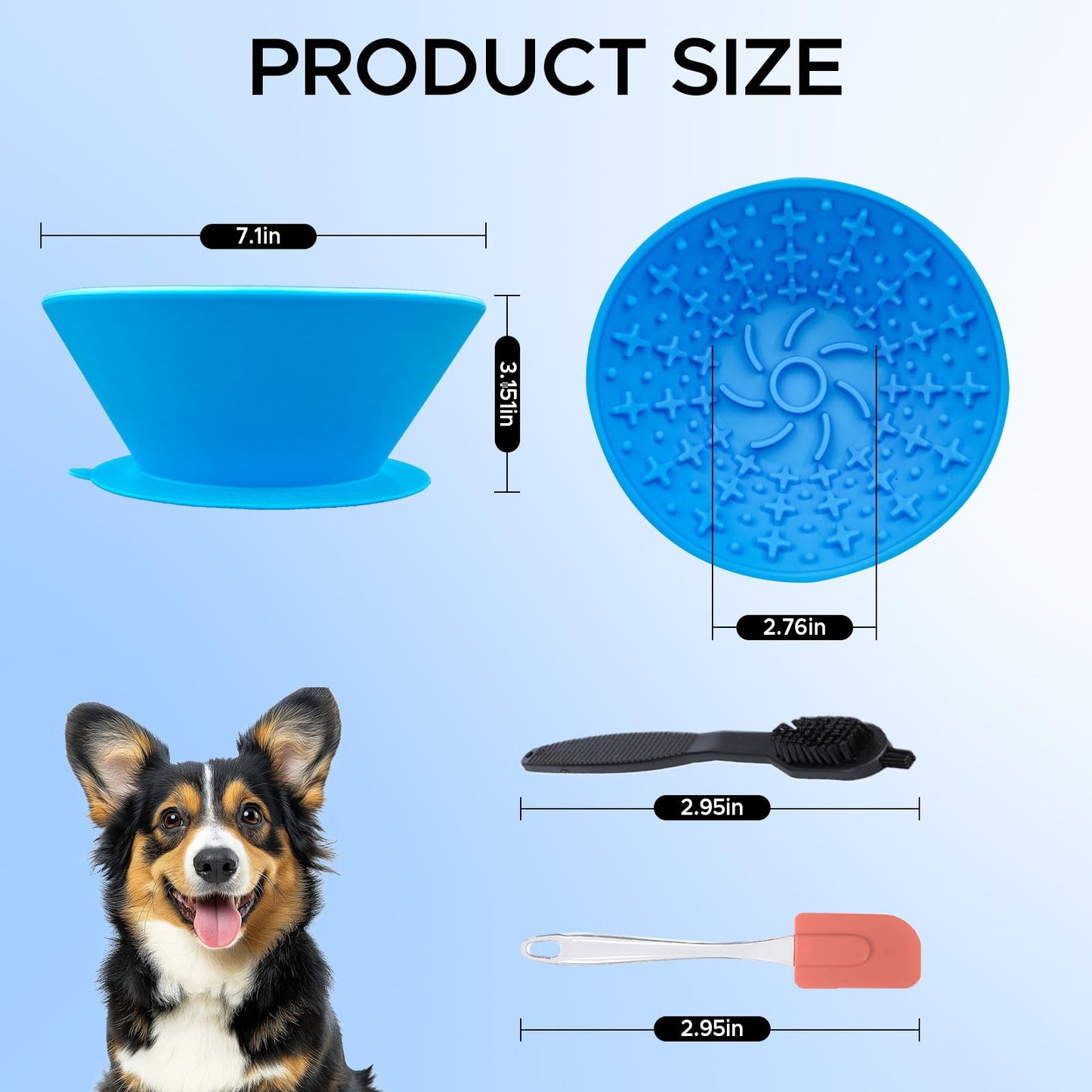 Dog Lick Bowl – Silicone Lick Mat for Dogs with Freeze Bone, Slow Feeder, Non-Slip Base, Includes Brush & Scraper, Large Opening for Anxiety Relief & Oral Health, Ideal for Frozen Treats (Blue)