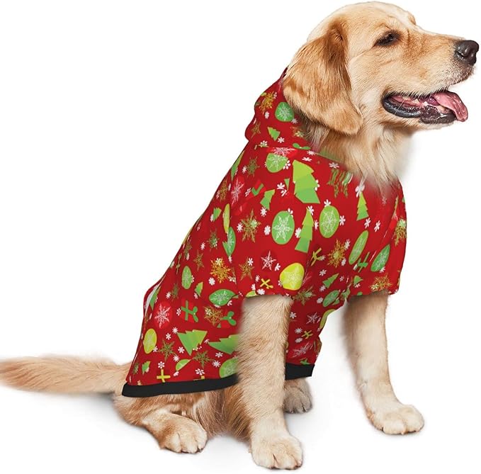 Christmas Tree Print Hoodie,Christmas Cosplay Dog Clothes with Pocket and Hat Winter Clothes Sweaters Small