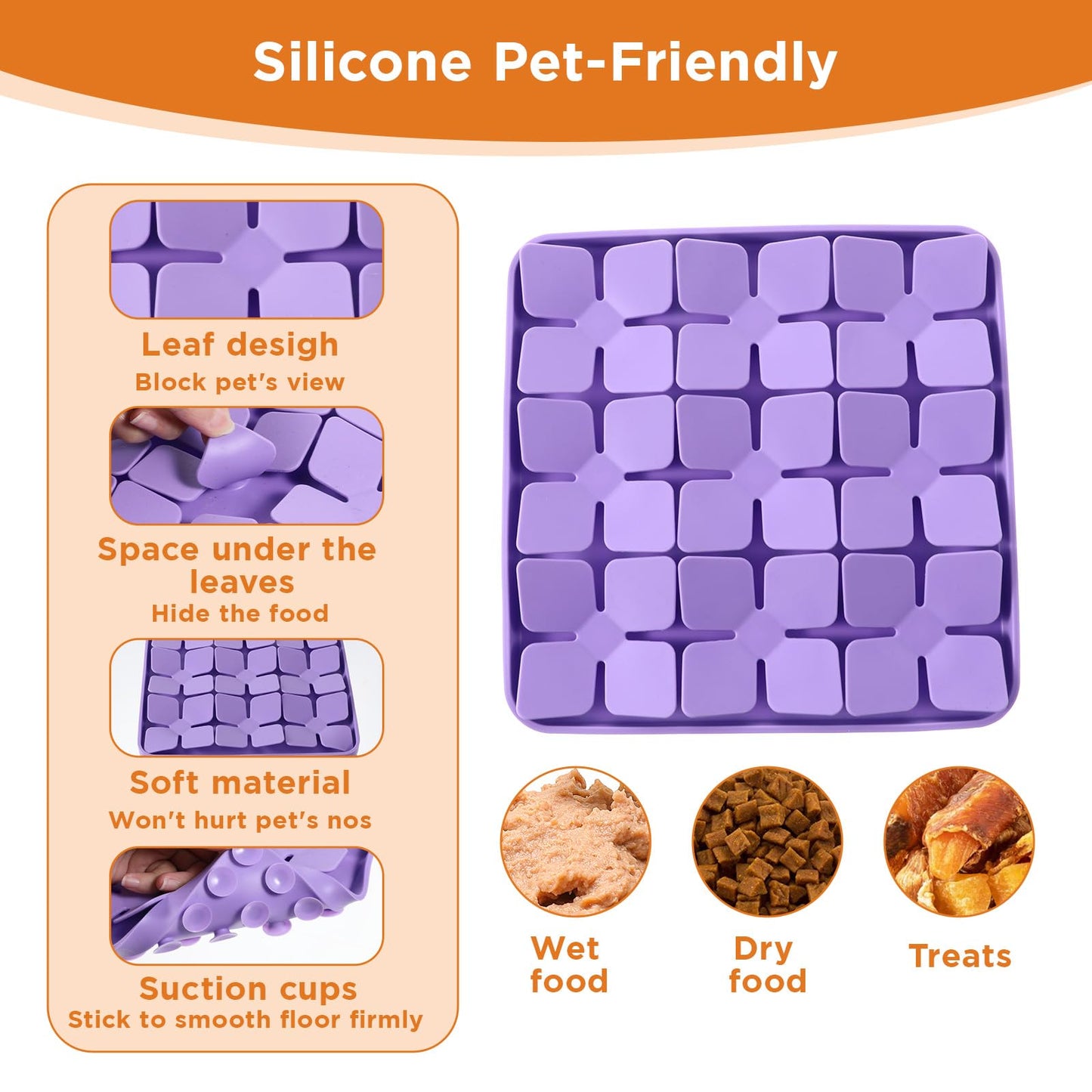 2 Pcs Silicone Snuffle Lick Mat for Dogs, 8 x 8 Inch with Suction Cups, Slow Feeder Puzzle Toy for Mental Stimulation Anxiety Relief, Blue & Purple