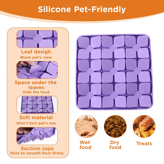 2 Pcs Silicone Snuffle Lick Mat for Dogs, 8 x 8 Inch with Suction Cups, Slow Feeder Puzzle Toy for Mental Stimulation Anxiety Relief, Blue & Purple