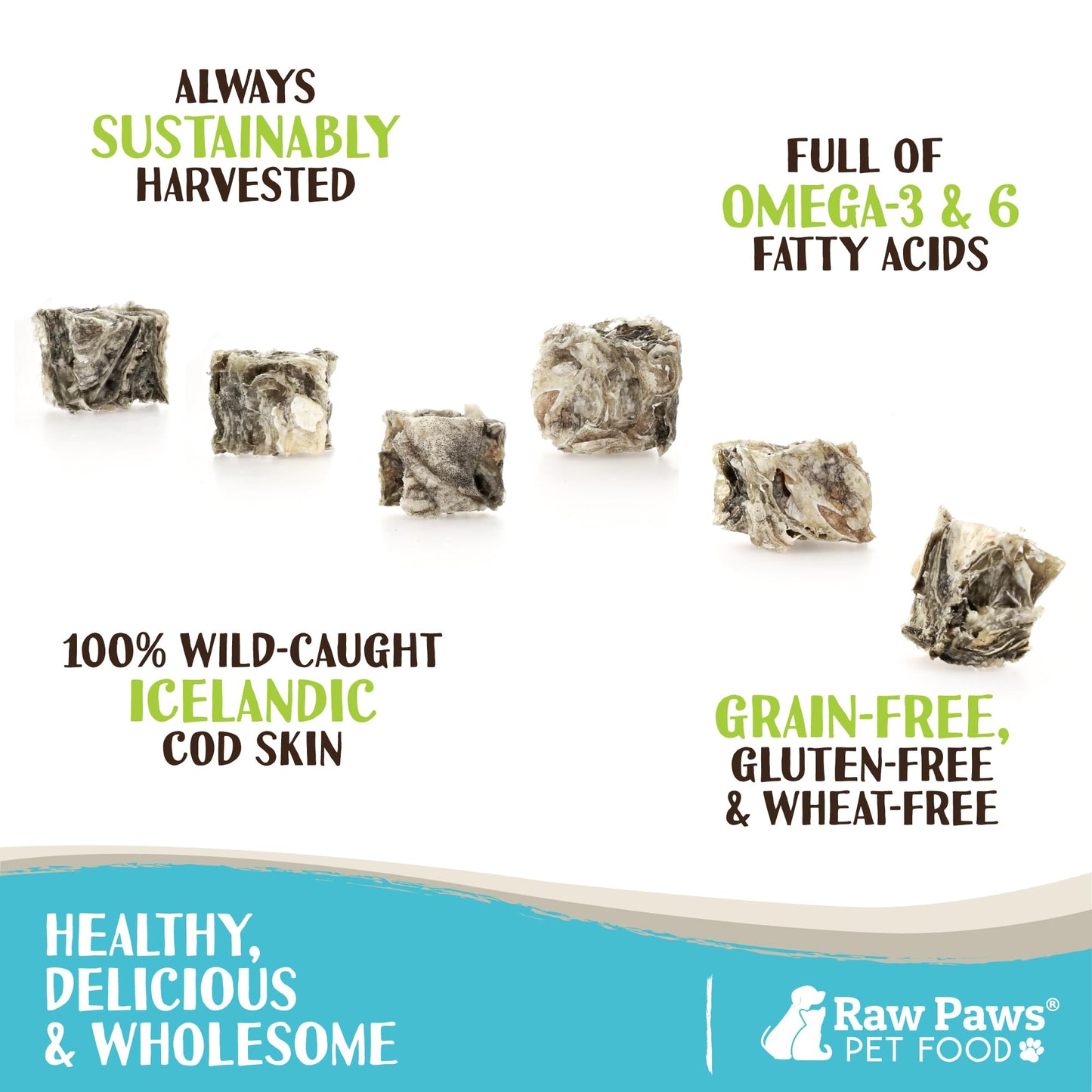 Raw Paws Cod Skin Dog Treats, 5-oz (Cubes) - Crunchy Cod Skins for Dogs - Fish Skin for Dogs