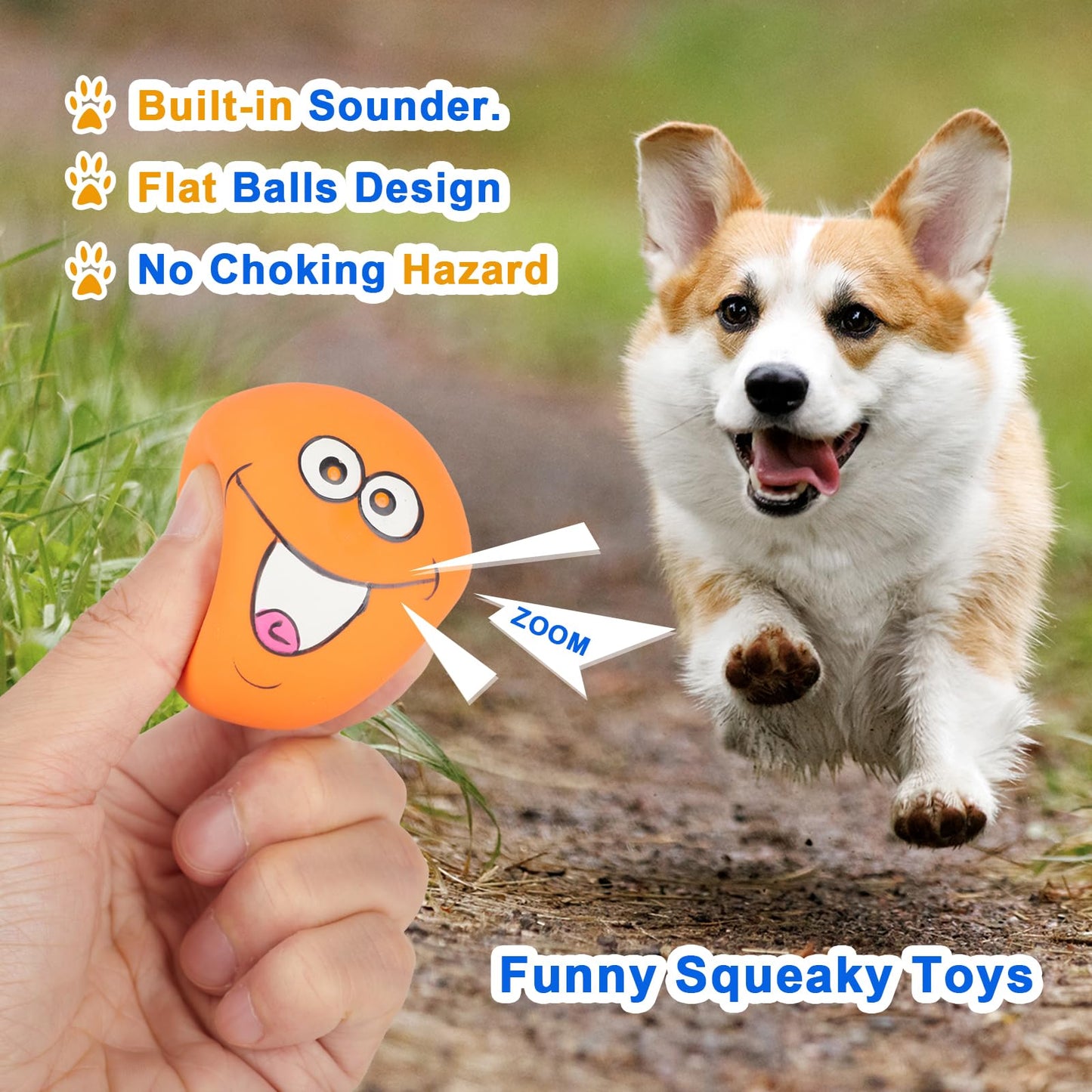 gulucute Latex Squeaky Toys, Smile Face Squeaky Balls for Puppy Chewing, Durable Teething Rubber Soft Interactive Fetch Play Dog Balls (6 PCS)