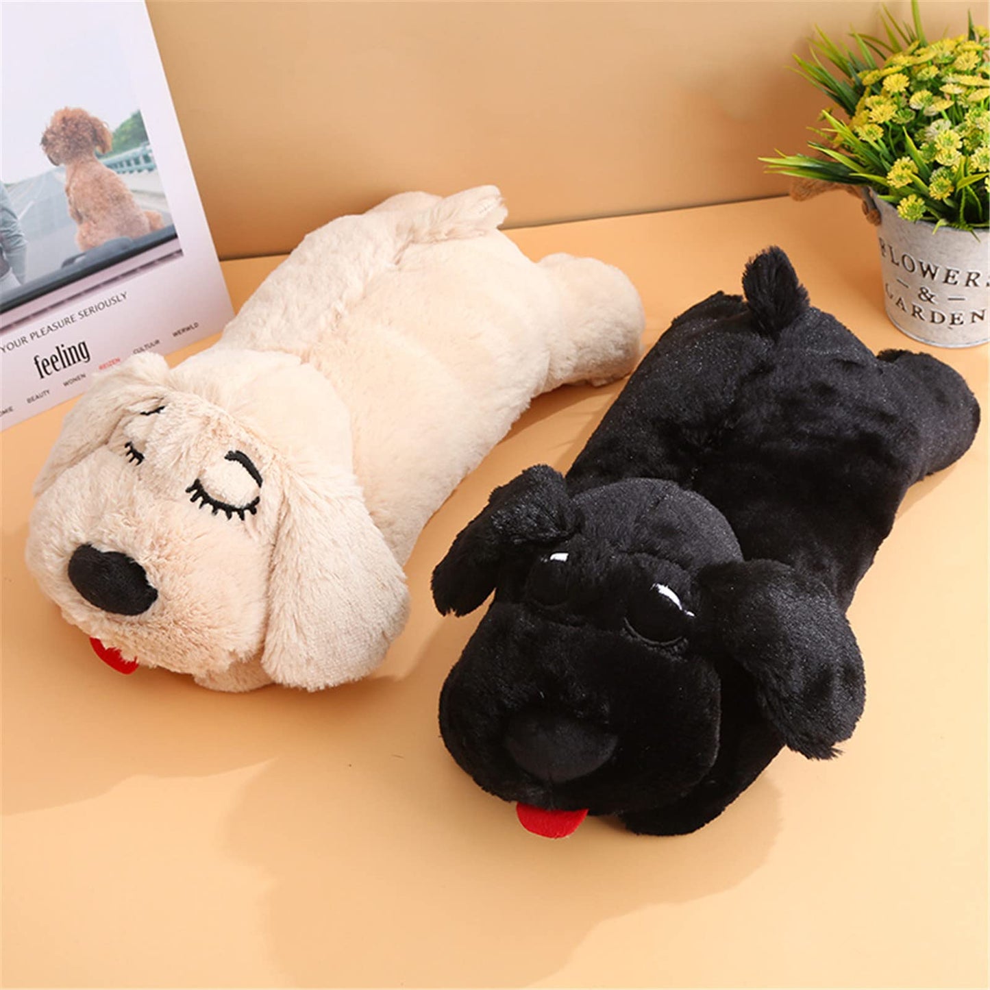 3T GROUP Heartbeat Puppy Toy Sleep Aid for Dogs,Heartbeat Dog Toy Stuffed Animal for Puppy Essentials Anxiety Relief Plush Pillow Calming Toys Keep Busy(Black)