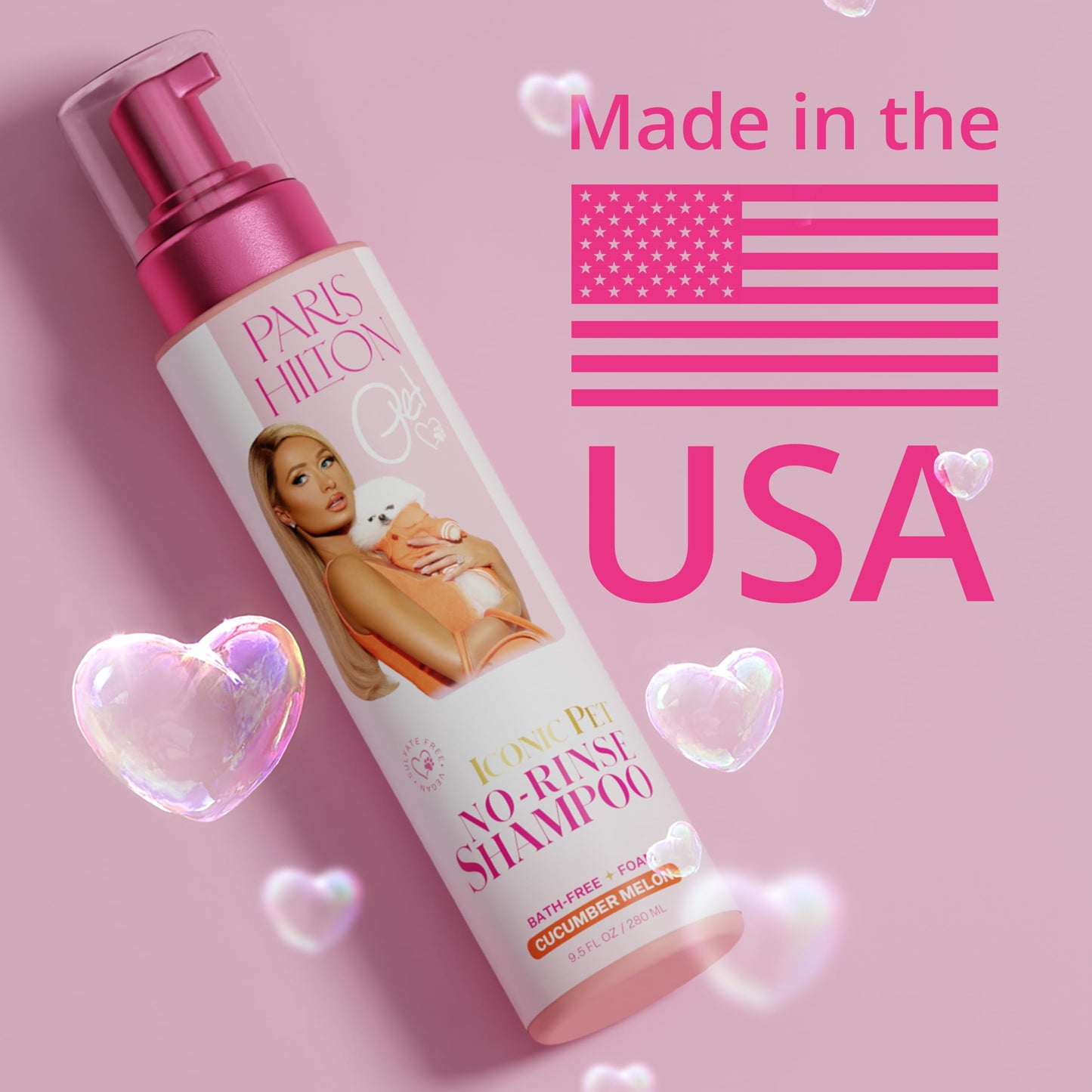 Paris Hilton Pet Iconic Cucumber Melon Scent No-Rinse Dog Shampoo, Waterless Dog Wash, Hypoallergenic, 280ml – Quick Clean for Dogs, Easy Grooming, No Rinse Needed