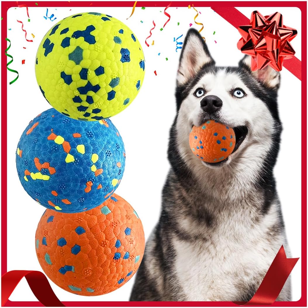 Mankoda Dog Balls, Dog Tennis Balls for Aggressive Chewers, 3'' Durable Teething Chew Toys & Floating Water Toy, Interactive Fetch Ball for Medium/Large Dogs (3 Pack)