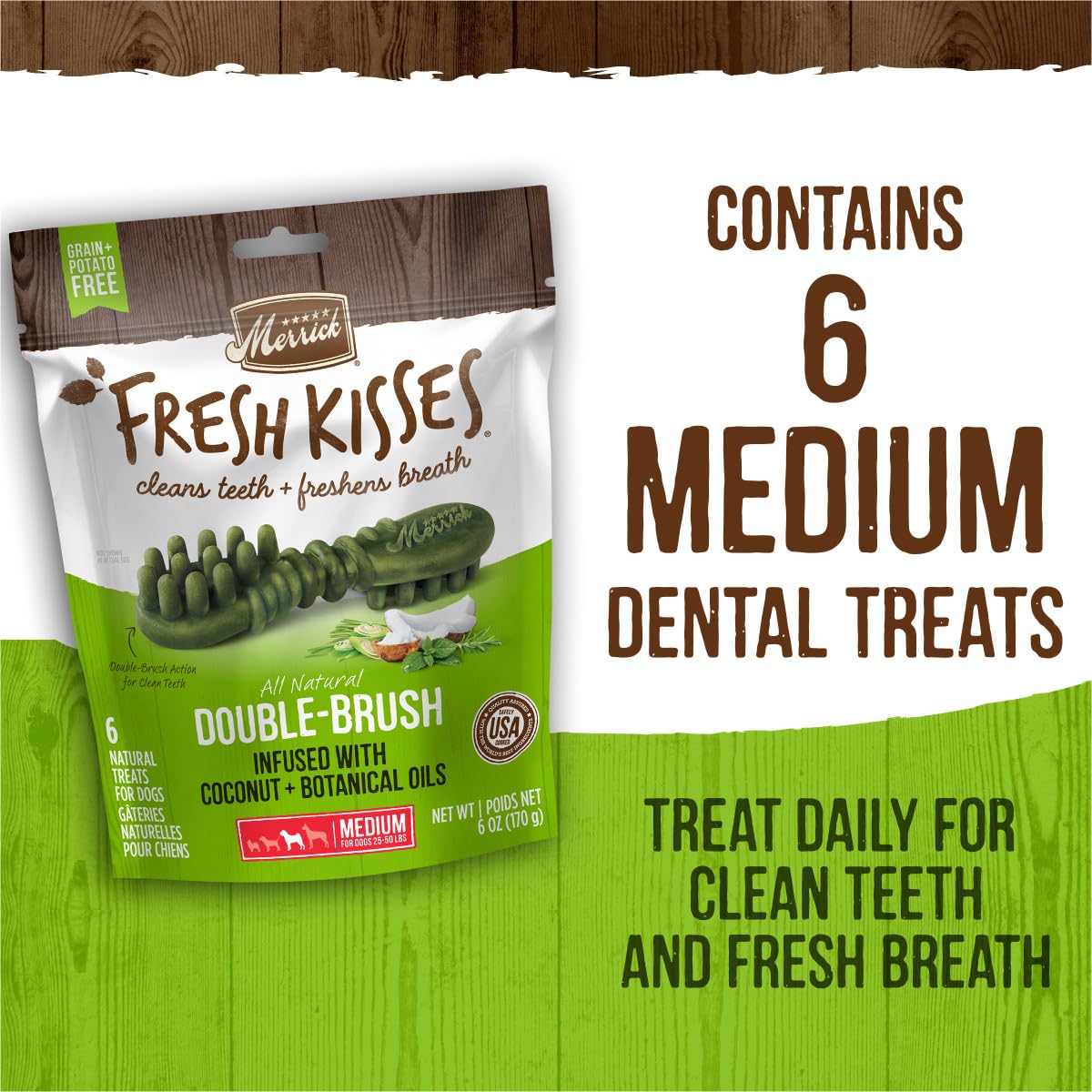 Merrick Fresh Kisses Natural Dental Chews Infused With Coconut And Botanical Oils For Medium Dogs 25-50 Lbs - 22 ct. Box