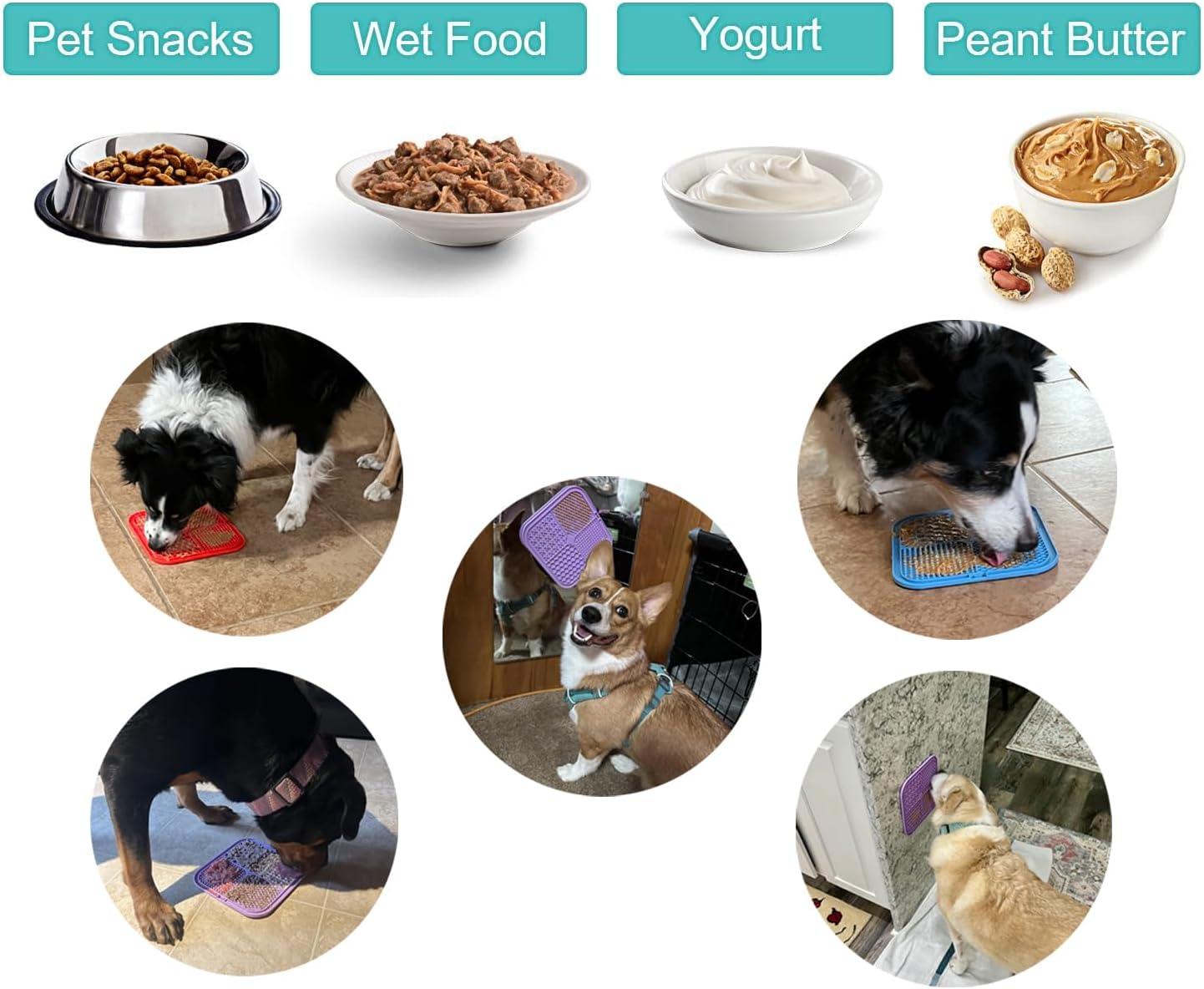 AUSINCERE Lick Mat for Dogs and Cats, 7.9inch Licking Pad with Suction Cups, Slow Feeder Pet Bowls for Training and Bathing Grooming Large 4Pack