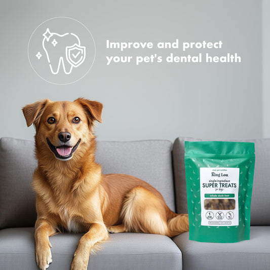 King Lou Pets - Whole Duck Feet for Dogs - Dehydrated Duck Dog Treats - USA-Made Dental Treats for Dogs - Collagen, Glucosamine, Chondroitin for Hip and Joint Health - 10 Count