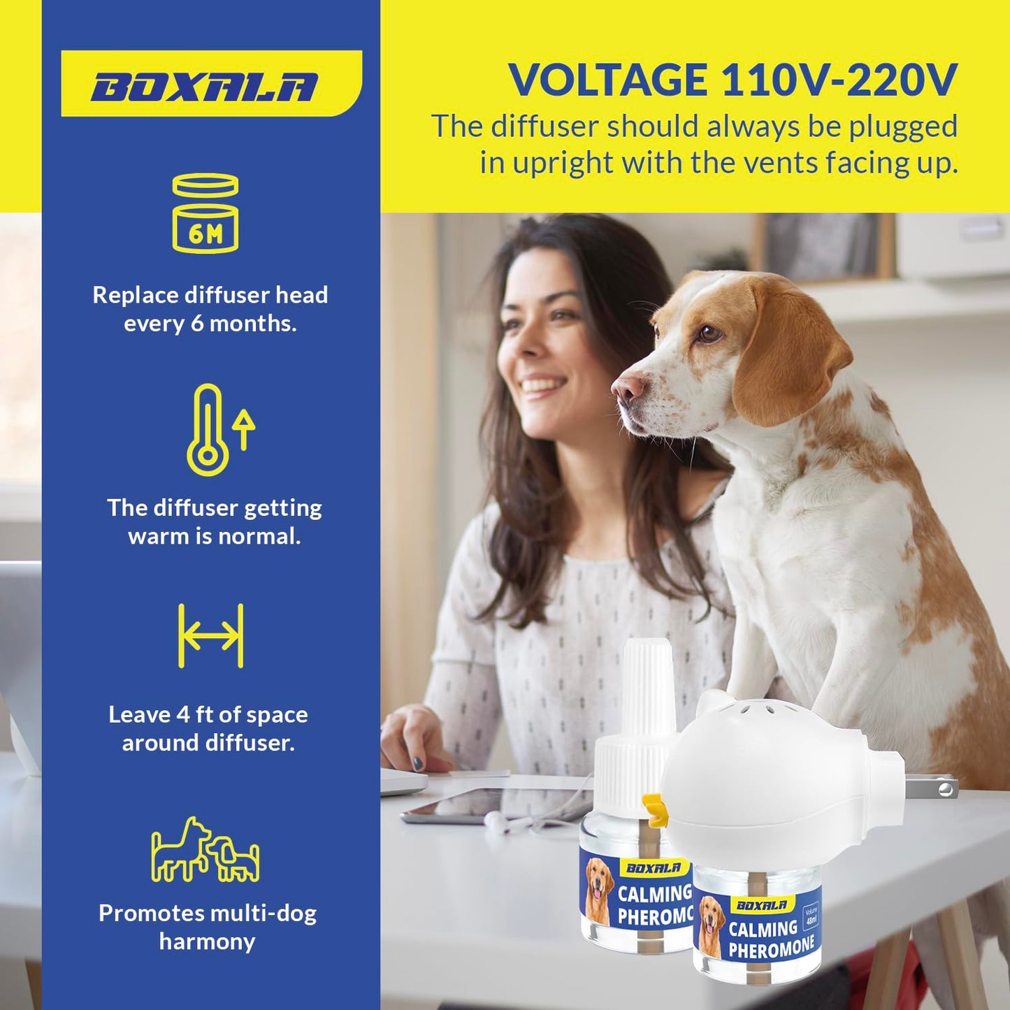 boxala Pheromone Diffuser for Dogs: Calming Pheromone Diffuser Kit - Dog Calming Diffuser - Calming Pheromones - Dog Anxiety Relief (X Large)