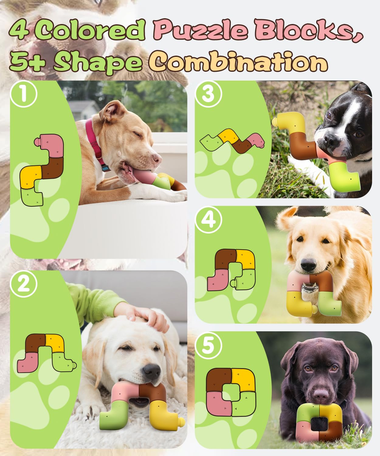 HETOO Treat Dispensing Dog Toys, Dogs Treat Puzzle, Chew Holder, Dog Toys, Puzzles for Smart Dogs, Enrichment Toys for Medium Large Dogs, Interactive Toy to Keep Them Busy, 4 Pack