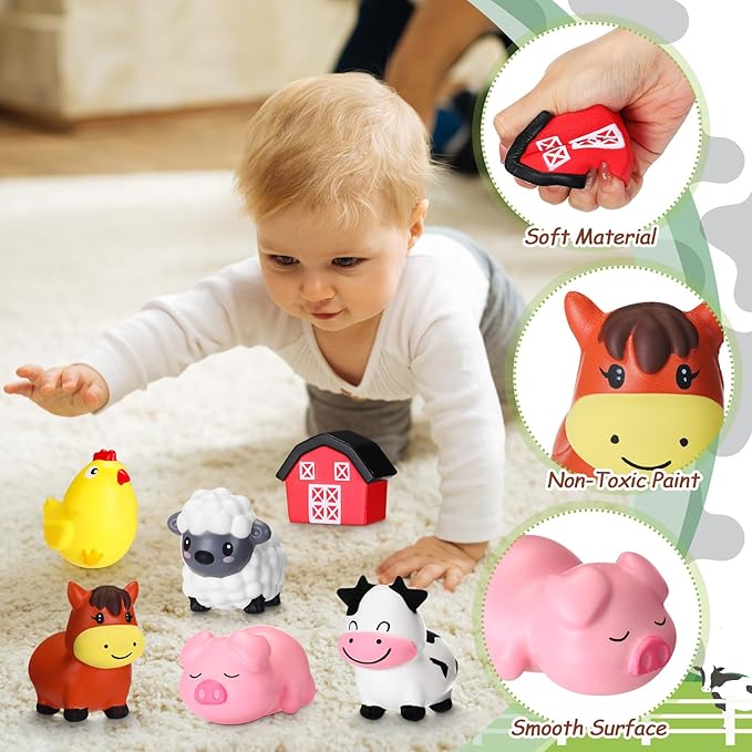 Wettarn 12 Farm Animal Foam Stress Toy Party Favors Fidget Toy Bulk Cute Farm Animal Stress Relief Gift Supplies for Adults Kids Graduation Classroom Reward Bathtub Beach Pool Mental Stimulation