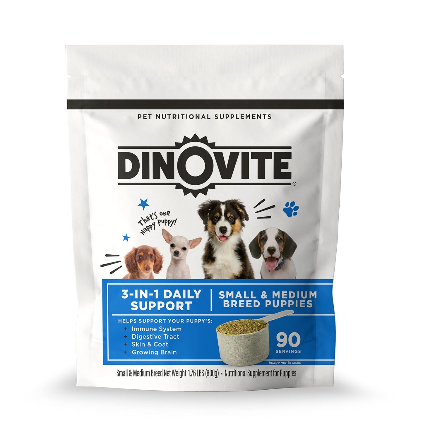 Dinovite 3 in 1 Probiotic for Puppies, Skin & Coat, Digestive Health & Joint Relief, Dog Food Toppers, Salmon Oil, Glucosamine, Allergy Relief & Itch Relief Skin Care, 90 Servings (Puppy)