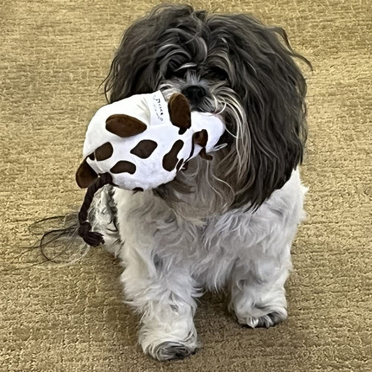 Glory To Dog Roly-Poly Cow Plush Dog Toy with Krinkle and Squeaker for Small and Toy Breed Dogs