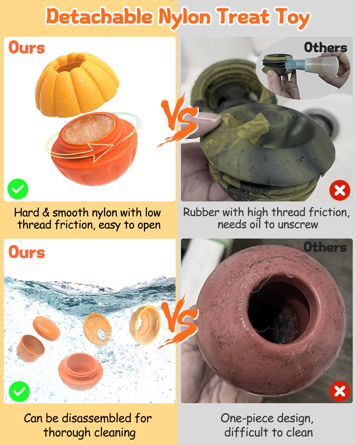 KrauzPet Treat Dispensing Dog Toys for Aggressive Chewers, Interactive Frozen Enrichment Puzzle Ball to Keep Dogs Busy, Indestructible Nylon Chew Toy for Medium Large Breed