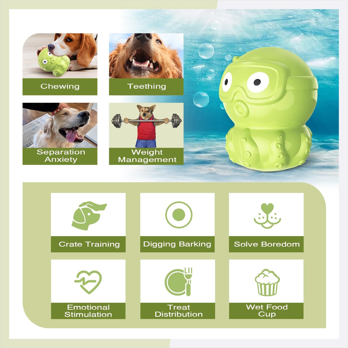 TLKNG Dog Chew Octopus Toy - Puppy Stuffable Freezable Toy - Filling Capabilities for Extended Play Time& Treat Food Dispensing Ball - Erichment Toys - Durable & Indestructible