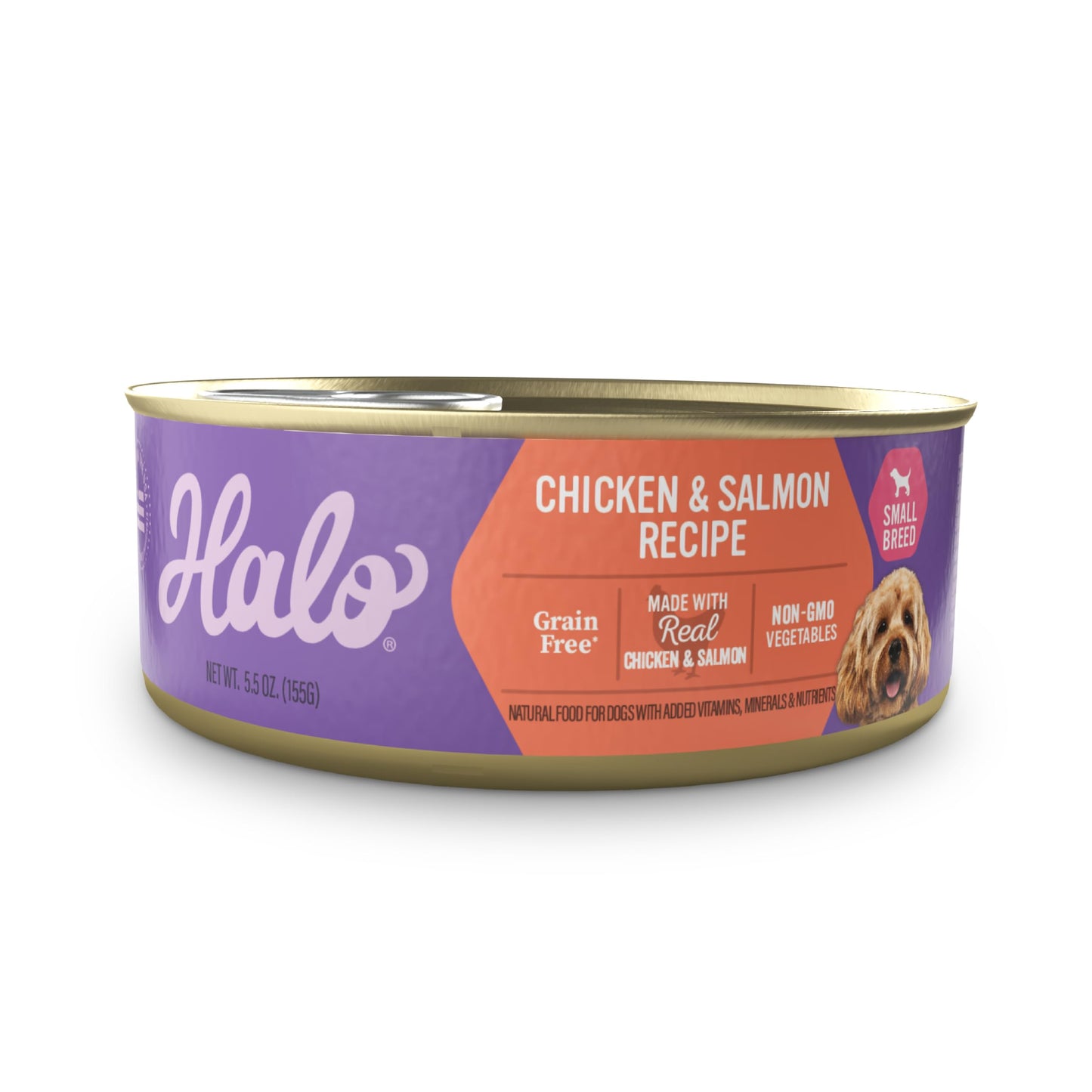 Halo Small Breed Wet Dog Food, Chicken & Salmon Recipe, Grain Free Real Meat Canned Dog Food, Meal or Topper, 5.5 Oz Can (Pack of 12)