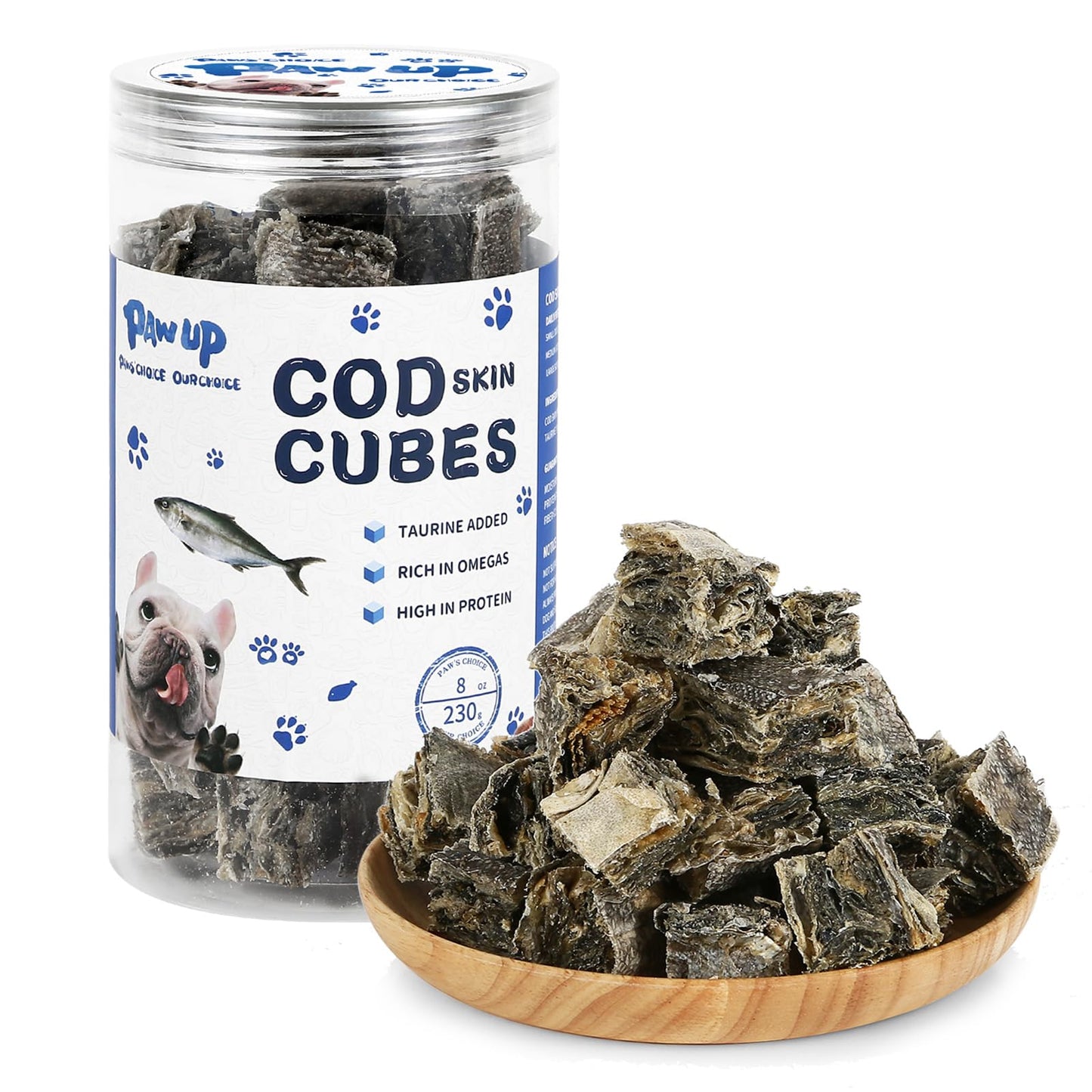 PAWUP Cod Skin Cubes Dog Treat, Chew Fish Skins Rolls w/Taurine, One-Ingredient Grain Free Healthy Dog Treat, Rich in Omega3, 8 oz