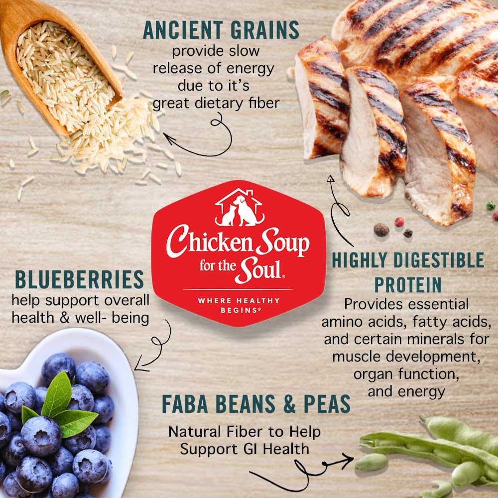 Chicken Soup for The Soul All Natural Premium Small Bites Adult Dry Dog Food, Real Meat First Ingredient, No by-Products, Supports Gut & Immune Health, Chicken, Turkey & Brown Rice, 13.5lb