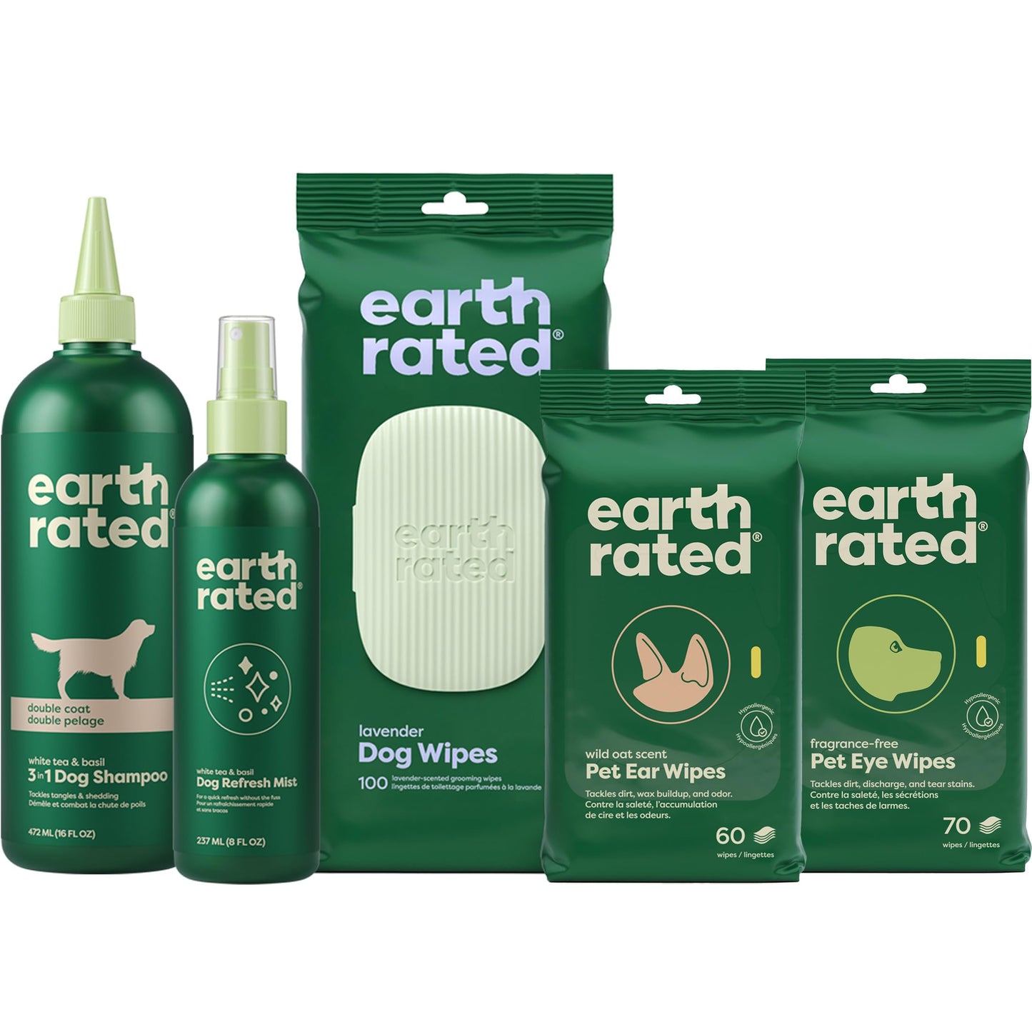 Earth Rated Double Coat Essentials - Dog Shampoo, Grooming Wipes & Refresh Mist, Ear Wipes, Eye Wipes