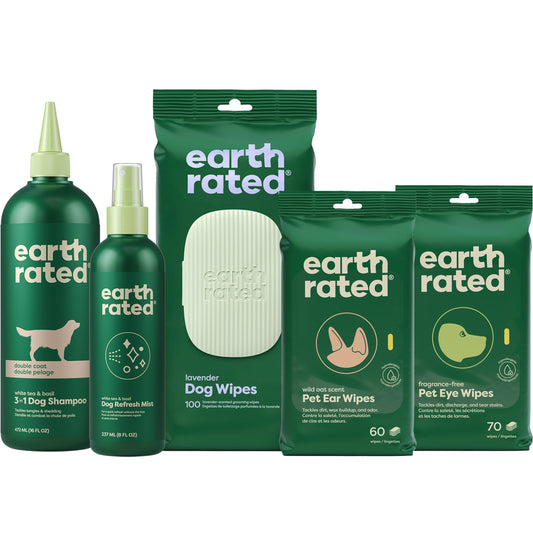 Earth Rated Double Coat Essentials - Dog Shampoo, Grooming Wipes & Refresh Mist, Ear Wipes, Eye Wipes
