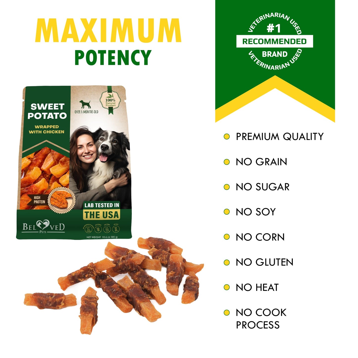 Dog Treats Sweet Potato Wrapped with Chicken 11 oz & Pet Natural Chew - Grain Free Dried Snacks in Bulk - Best Twists for Training Small & Large Dogs - Made for USA