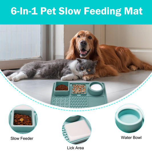 Lick Mat for Dogs, Dog Cat Licking Pad Mats for Butter Yogurt Peanut Frozen Food, Dog Slow Feeder Puzzle Bowl, Silicone Anti-Slip Pets Treats Feeding Mat for Large Dog/Puppy,(Green, 11.9"x7.9")