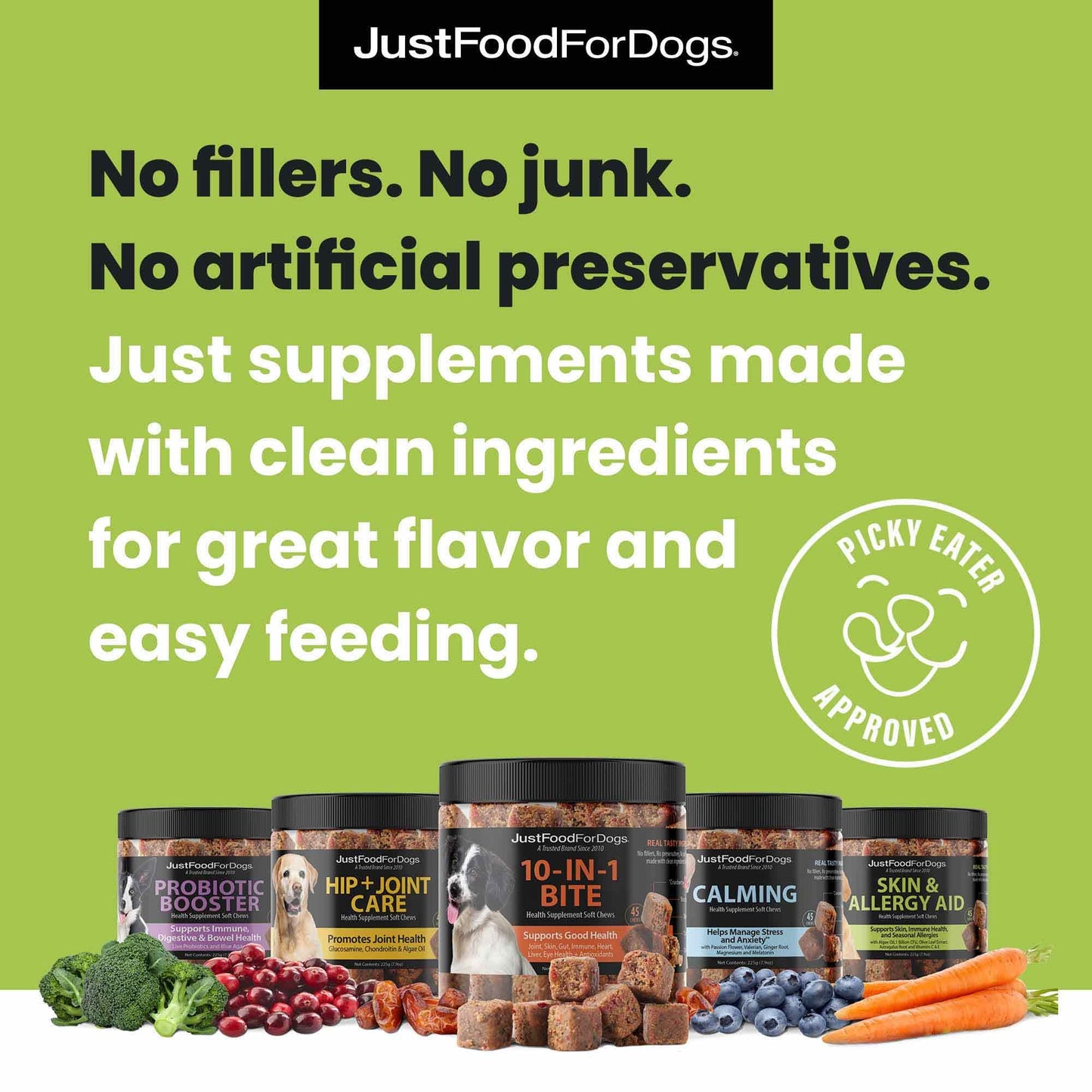 JustFoodForDogs Skin & Allergy Care Soft Chews Supplement for Dogs, Seasonal Allergies, Itchy Skin Relief, Inflammation, Immune Support - 45 Count