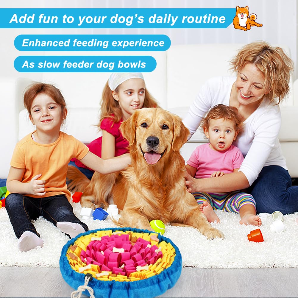 Vivifying Snuffle Mat for Dogs, Adjustable Sniff Mat for Small Medium and Large Dogs, Interactive Enrichment Toys for Slow Eating and Mental Stimulation (Rose Red Yellow)