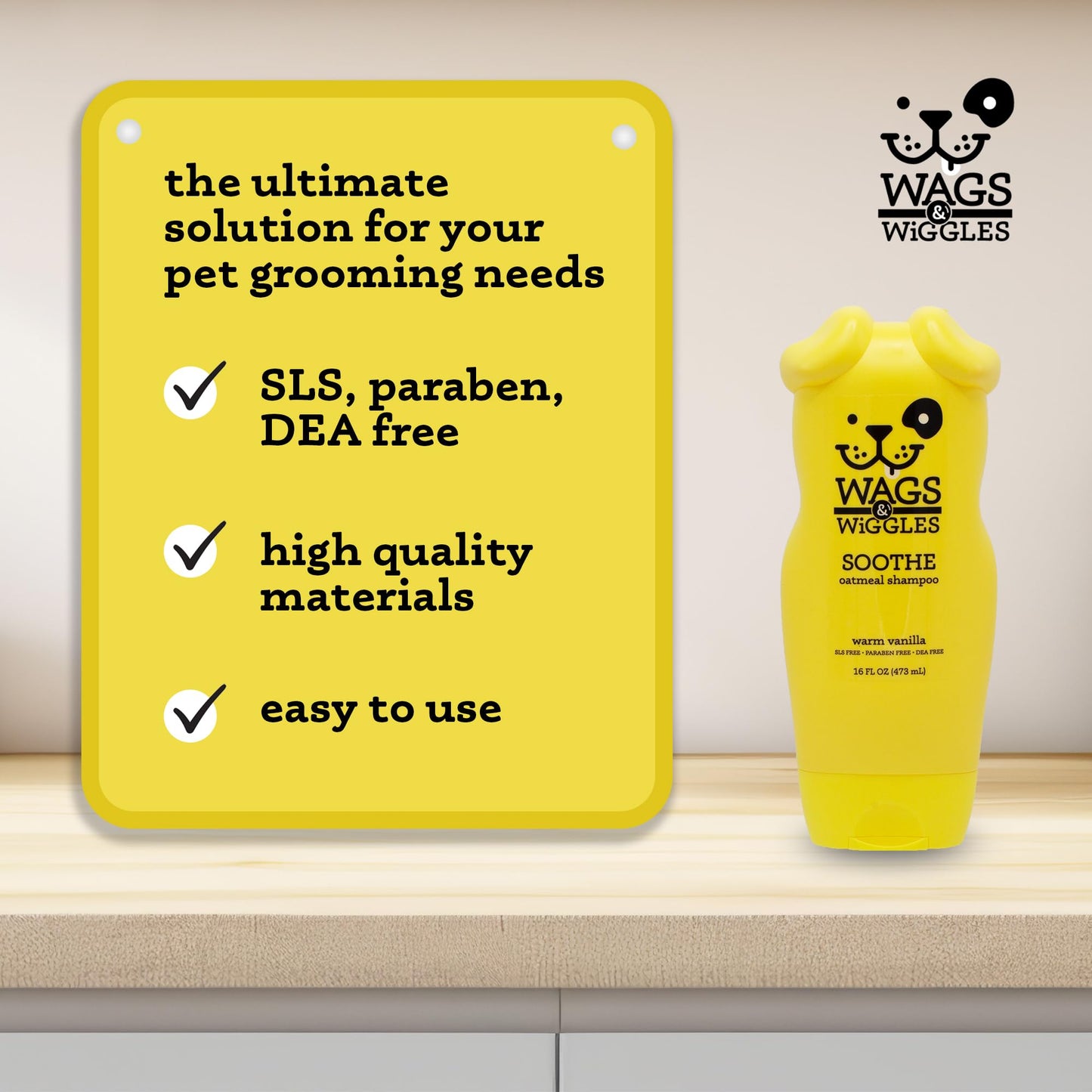 Wags & Wiggles Soothe Oatmeal Dog Shampoo, Warm Vanilla Scent - Soothing Shampoo for Dogs with Dry, Itchy, and Sensitive Skin, 16 Fl Oz
