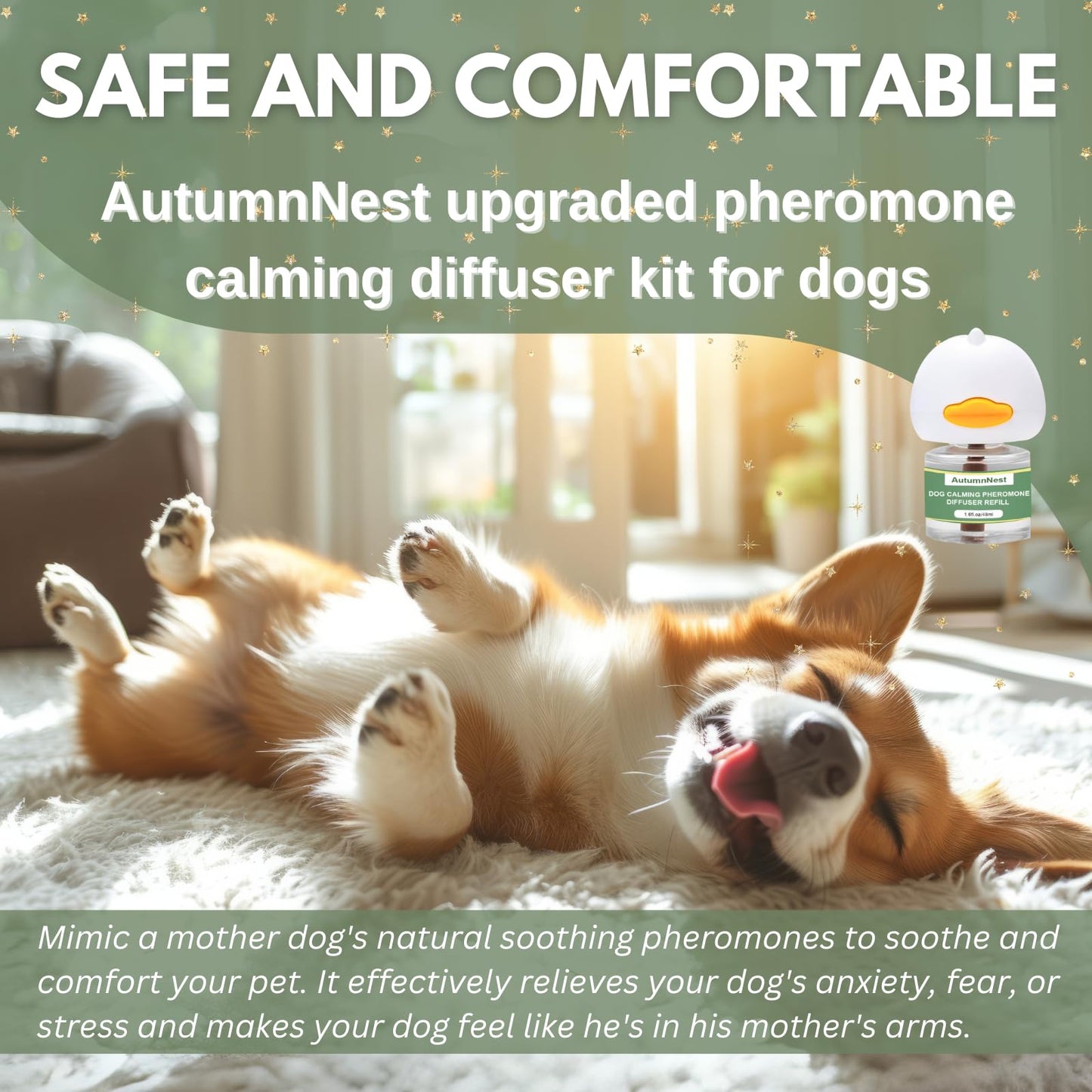 AutumnNest Dog Calming Diffuser Kit with 2 Plug-Ins & 4 Refills (48ml Each) + 3PCS Orange Woven Pet Chew Toys – Pheromone Stress Relief & Puppy Teething Bundle