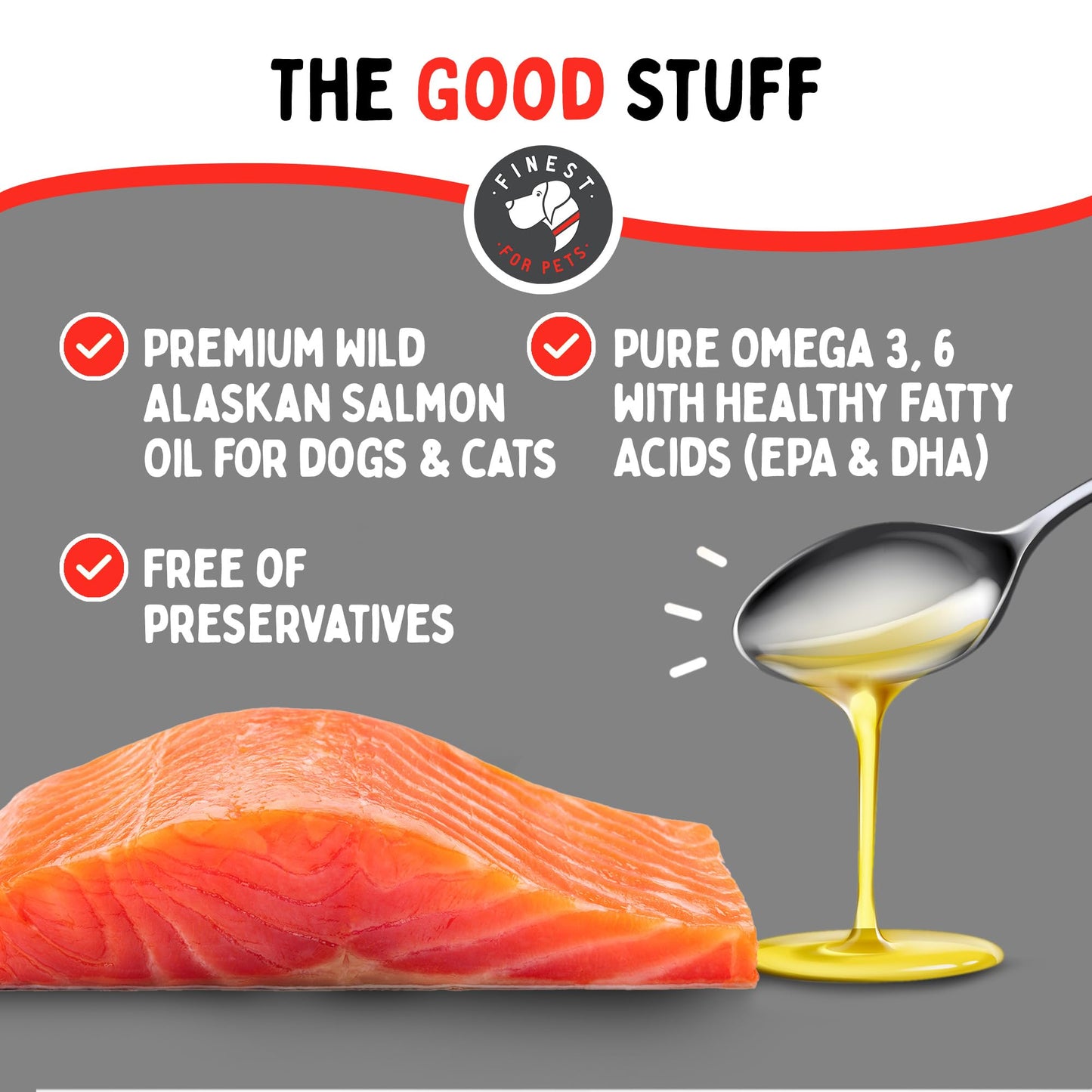 Finest For Pets Wild Alaskan Salmon Oil for Dogs & Cats - Omega 3 Fish Oil with Pollock & Salmon for Sensitive Skin & Coat Health. EPA & DHA Ease Itching, Supports Joint, Immune & Heart Health (16oz)